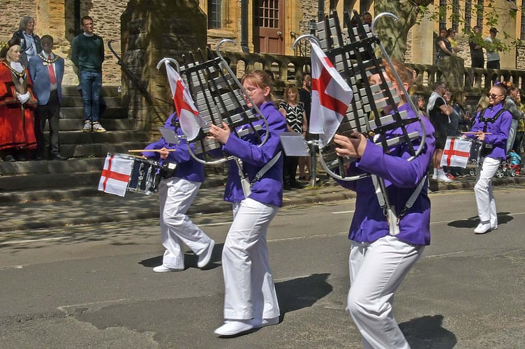 THE BAND OF THE WELLINGTON MAJOURETTES PARADING AT THE ST GEOEGES DAY ANNUAL CHURCH PARADE FOR THE LOCAL ARES  THROUGH TAUNTON